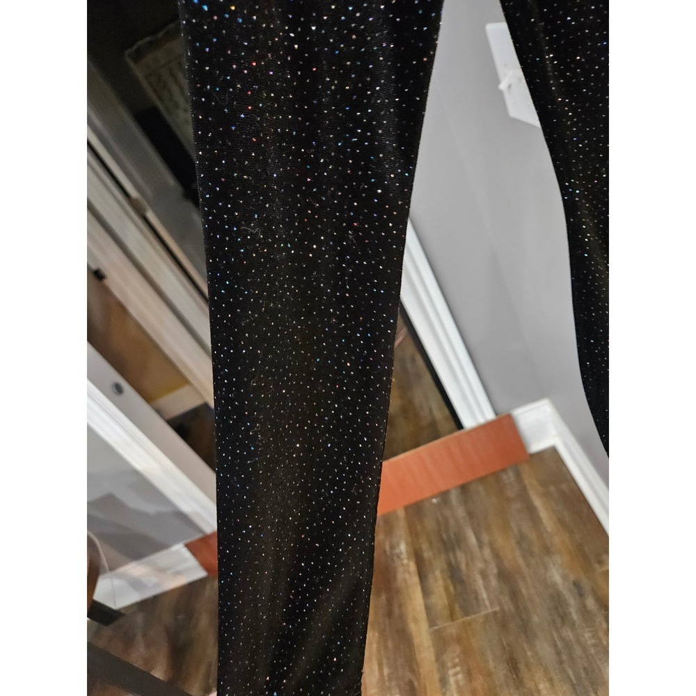 Feminine Nightlife Black Glitter Velvet Open Back Long Sleeve Bodycon Dress - Picture 4 of 5